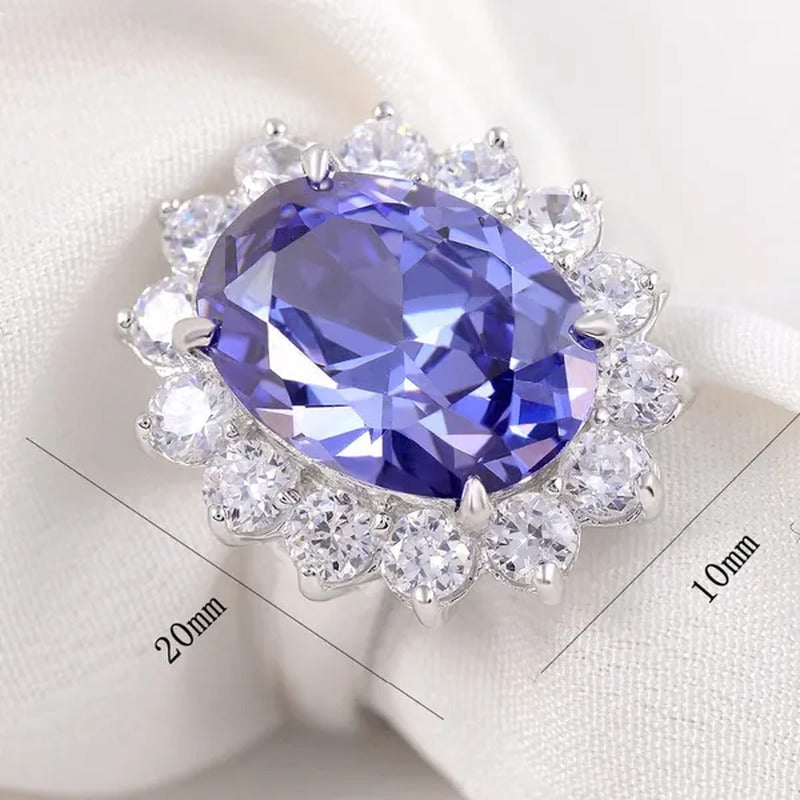 Newshe Jewelry 925 Sterling Silver Created Blue Tanzanite Gemstone Statement Rin