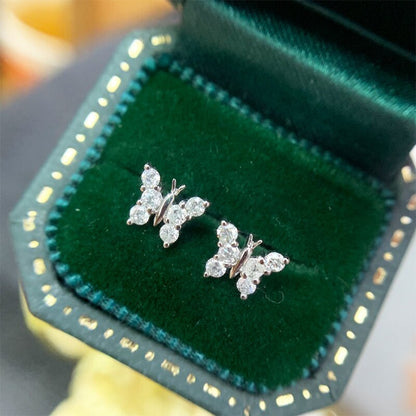 100% 18K White Gold Women Stud Earrings Real Natural Diamond Earring Fashion