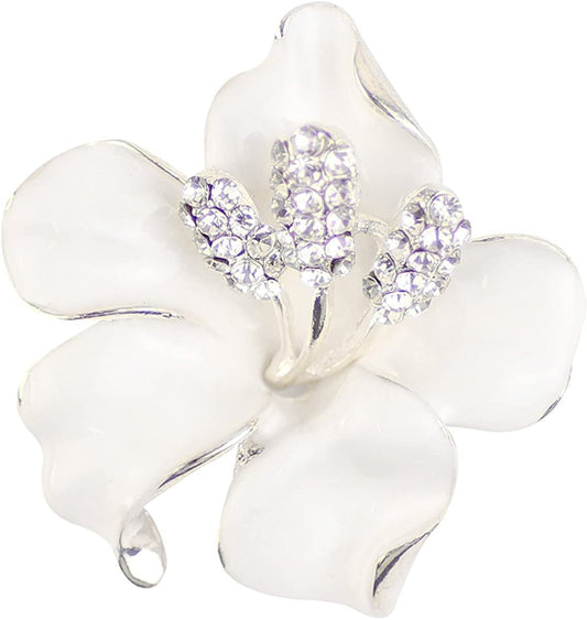 Brooch Pin for Women Flowers Brooch with Created Crystal White 29.8G