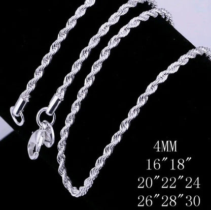 Men'S Metal Jewelry Set Silver Twisted Rope Chain Necklace Bracelet