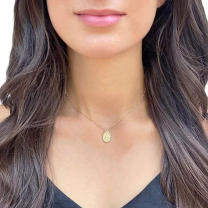 14K Yellow Gold Virgin Mary Choker Necklace, 16"