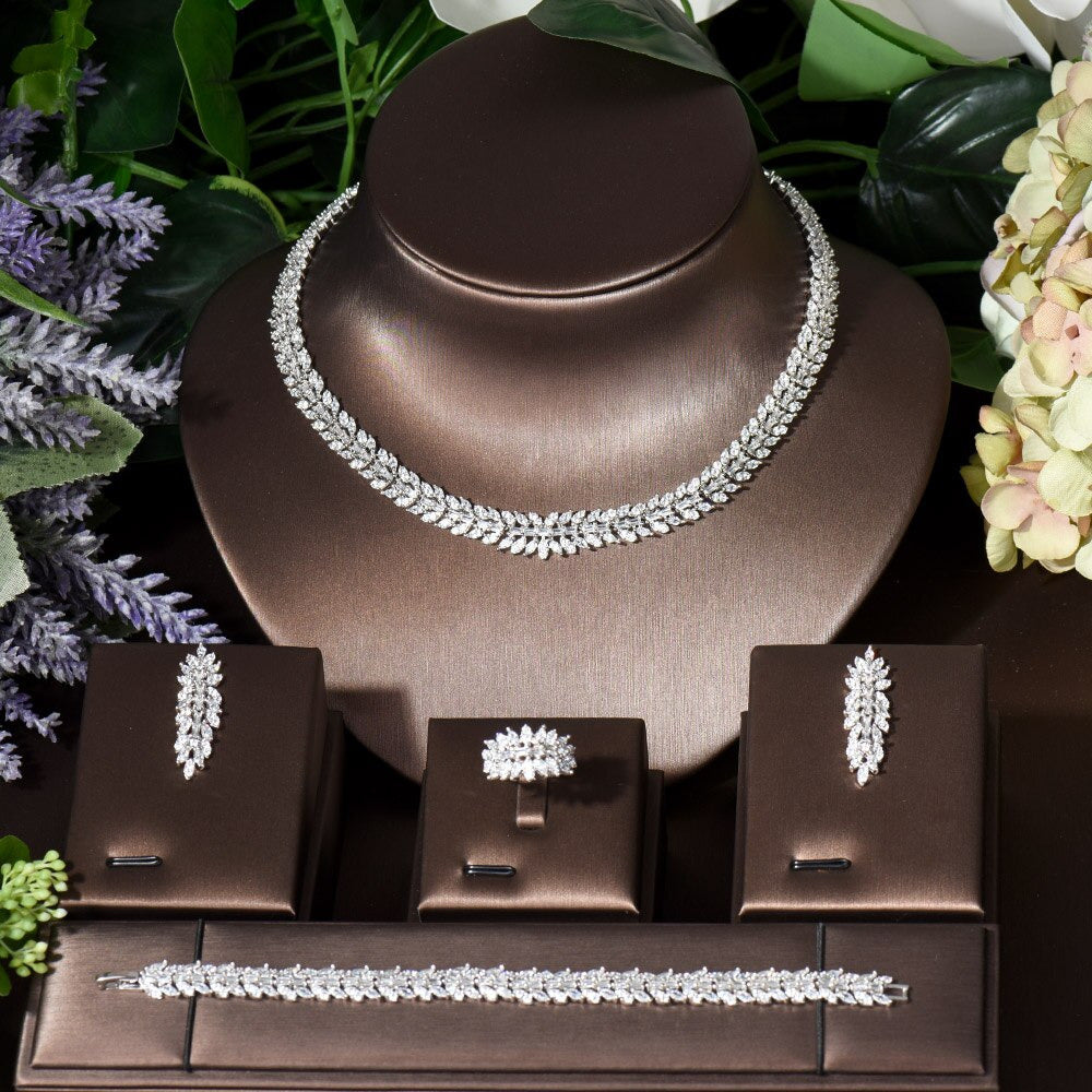 Hot Statement Jewelry Sets for Women Wedding Accessories Cubic Zircon Leaf