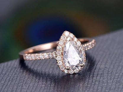 Classic Pear Cut Halo 1.50 Ct Moissanite & Diamond Engagement Ring with 18K Gold