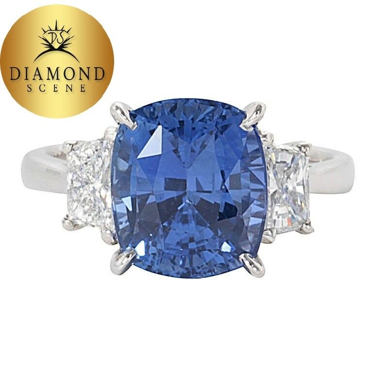 GIA Certified 8.04 Carat Cushion Cut Blue Sapphire Diamond Gold Ring