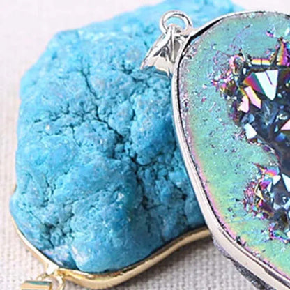 1 X Colorful Natural Agate Crystal Geode Necklace Making Pendant Jewelry