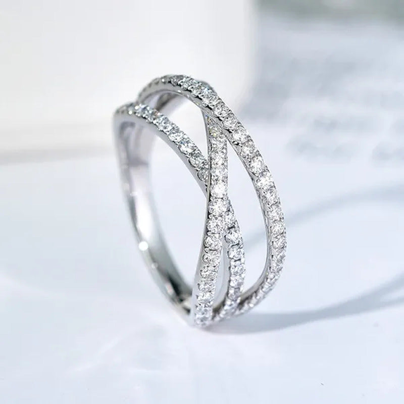 Women'S Fashion 925 Sterling Silver Twisted White Sapphire Ring Elegant Female B