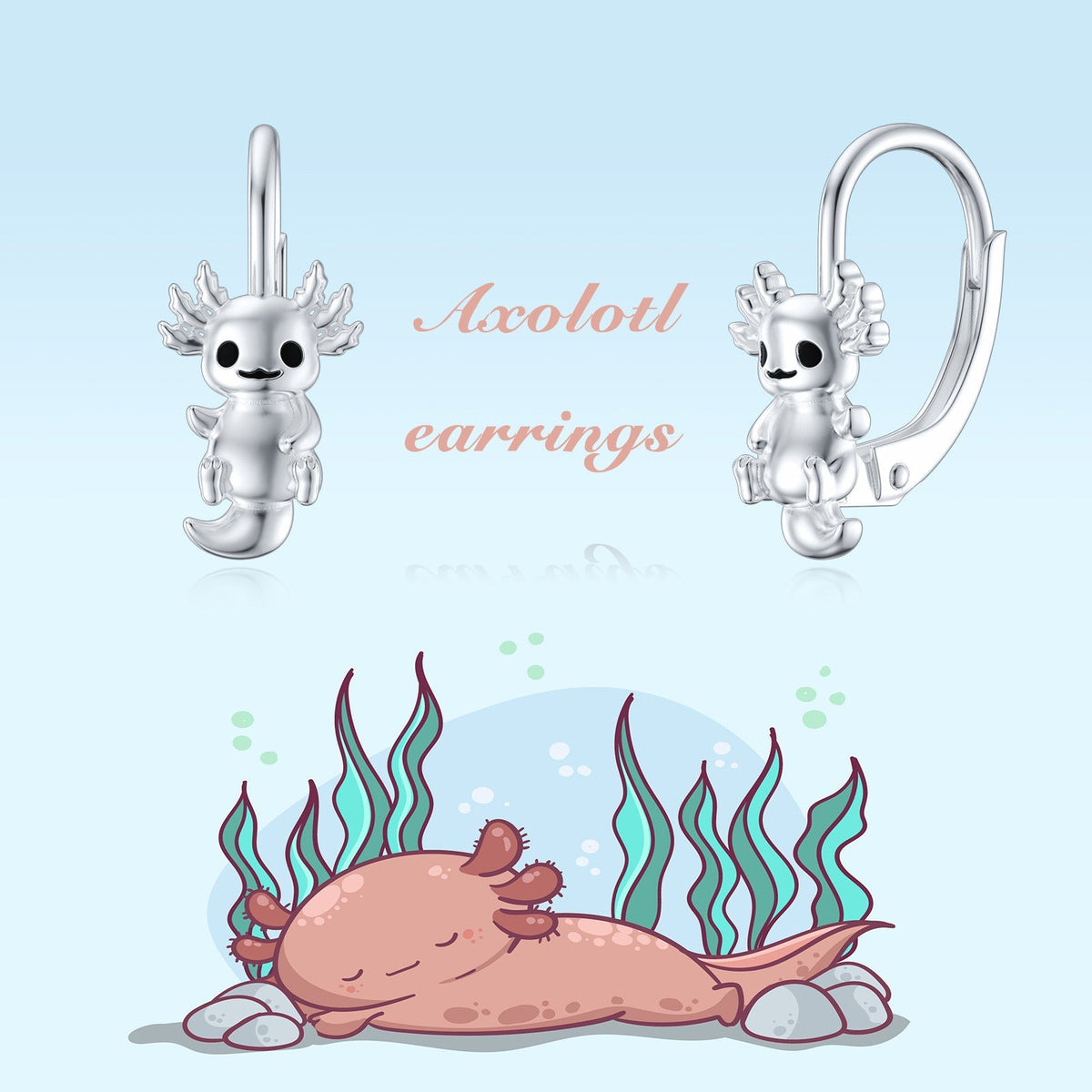 Axolotl Fish Animal Earrings 925 Sterling Silver Hypoallergenic Huggie Hoop Earr