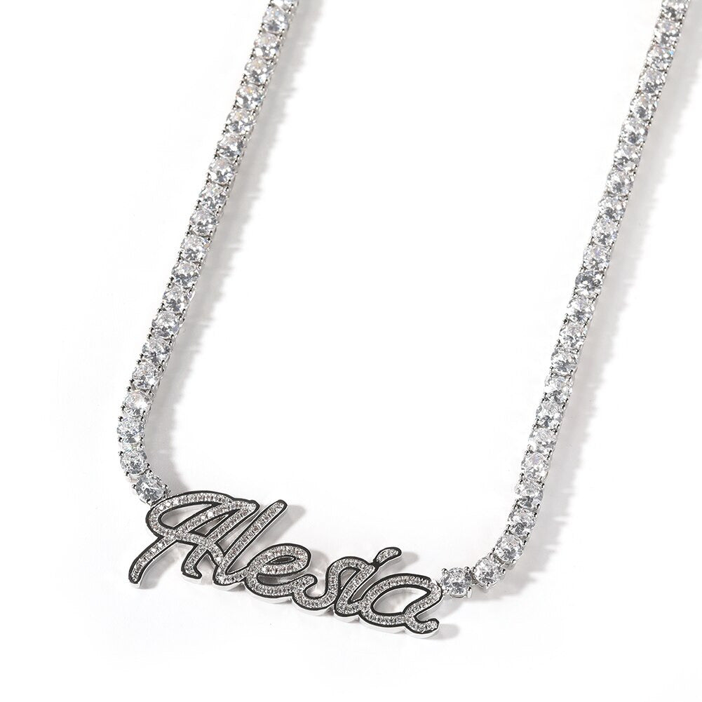 Custom Name Necklace Cursive Letters Pendant Iced Out Bling Cubic Zircon