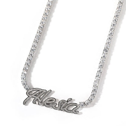 Custom Name Necklace Cursive Letters Pendant Iced Out Bling Cubic Zircon