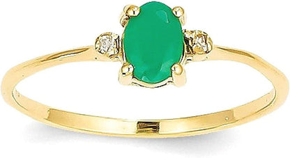 14K Yellow Gold Diamond Green Emerald Birthstone Band Ring Size 6.00 Stone May F