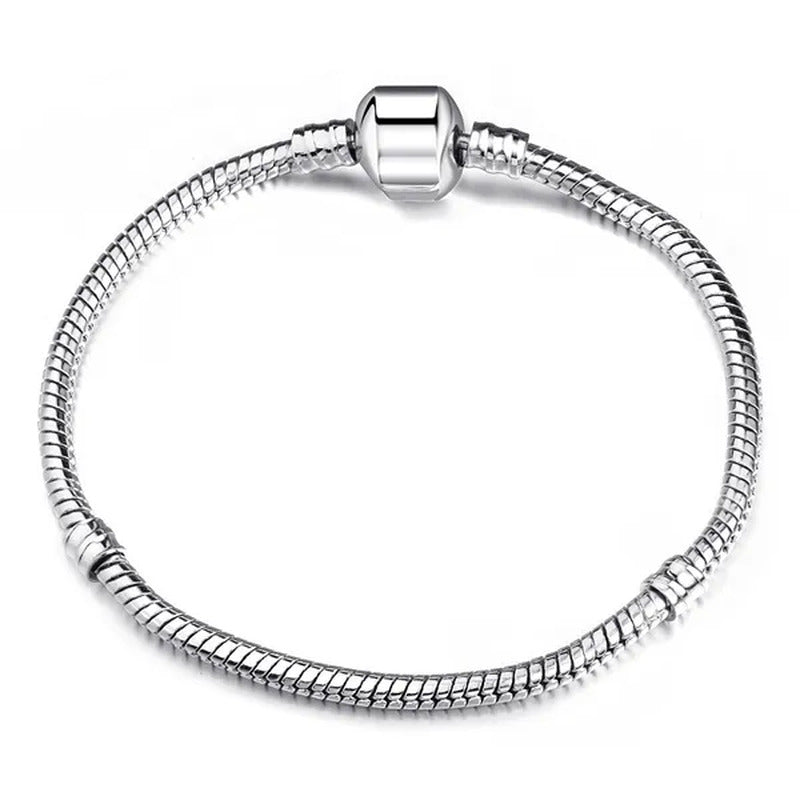 NEW Fashion 925 Sterling Silver White Flashing Double Sided Heart Snake Chain Br