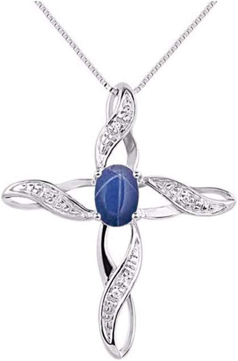 Necklaces for Women Silver 925 Cross Necklace with Gemstone & Genuine Diamonds P