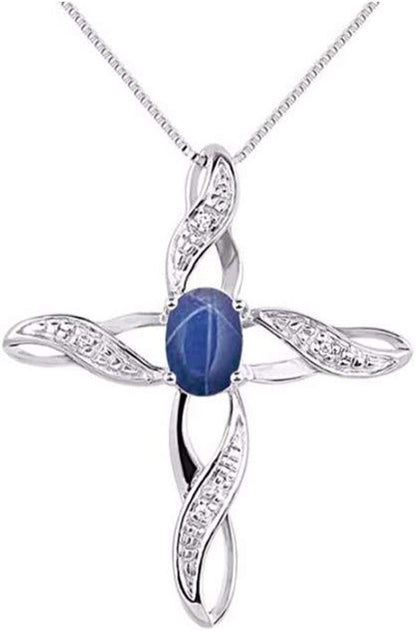 Necklaces for Women Silver 925 Cross Necklace with Gemstone & Genuine Diamonds P