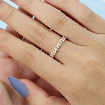 Solid 14K Rose Gold Oval Cut Moissanite Engagement Ring Vintage Full Eternity