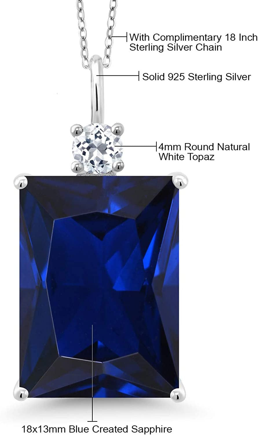 925 Sterling Silver Blue Created Sapphire and White Topaz Women'S Pendant Neckla