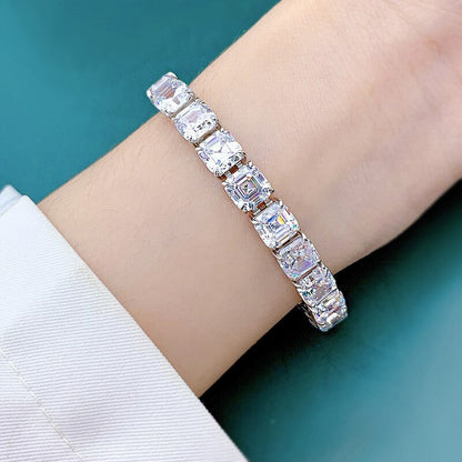100% 925 Sterling Silver 7*7Mm Square High Carbon Diamond Pagoda Bracelet