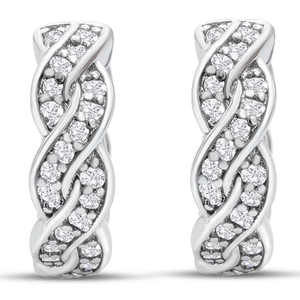 1/4 Carat Diamond Swirl Hoop Earrings, 1/2 Inch, Hidden Snap Backs for Women