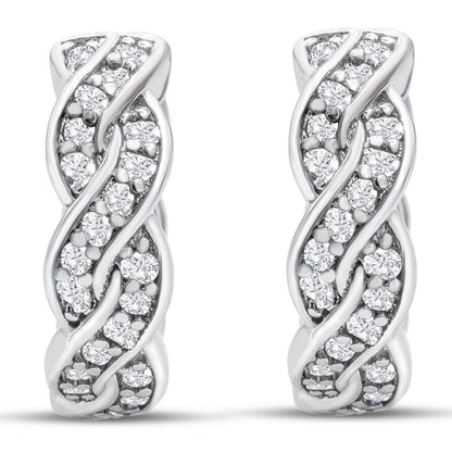 1/4 Carat Diamond Swirl Hoop Earrings, 1/2 Inch, Hidden Snap Backs for Women