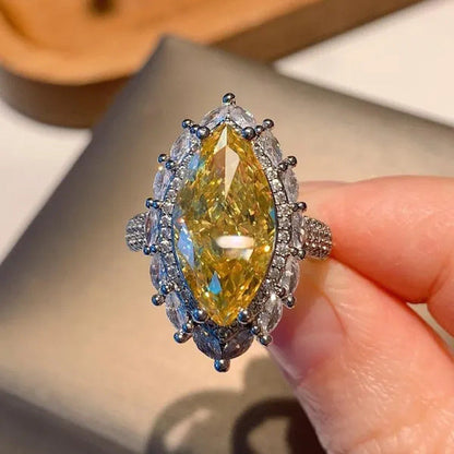 Trendy Marquise Cut Citrine Gemstone Silver Plated Rings for Women Bridal Engage