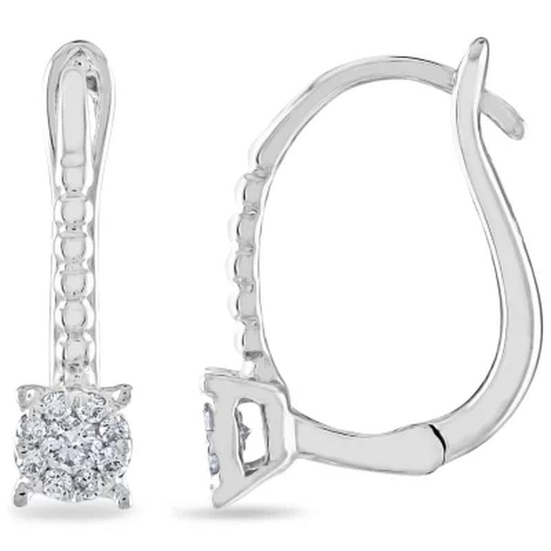 0.15 CT. T.W. Halo Frame round Diamond Leverback Drop Earrings in 14K Gold