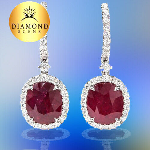 GIA Certified Ruby 13.70 ct and Diamond round 1.85 ct Drop Earrings