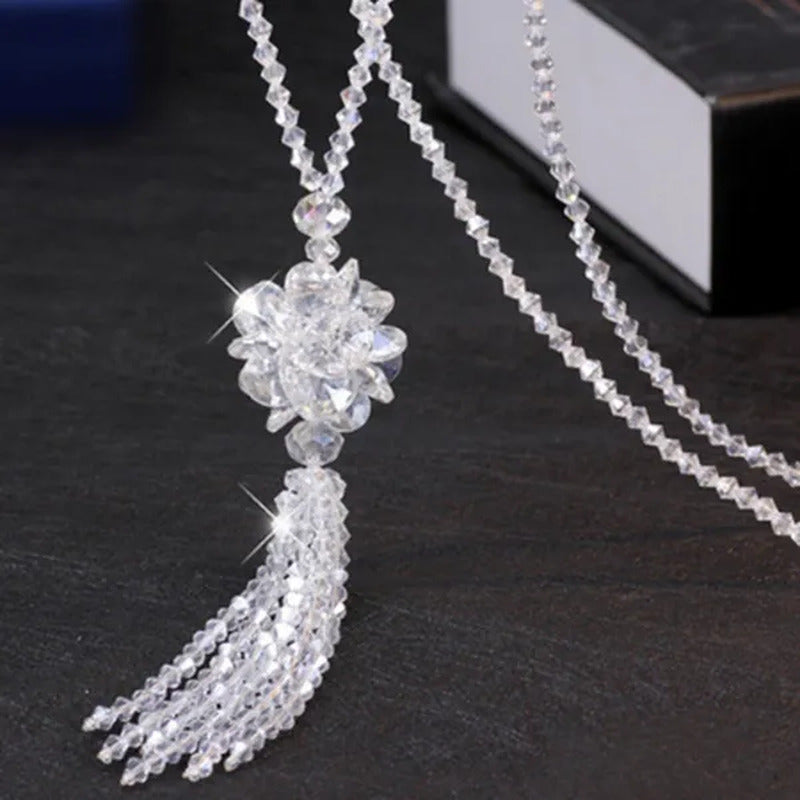 Crystal Bead Female Pendant Necklace Tassel Long Sweater Chain Necklace Decorati