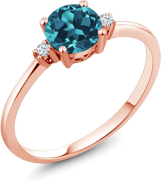 10K Rose Gold London Blue Topaz and White Created Sapphire Women'S Jewelry Engag