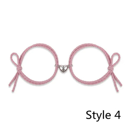 2Pcs Magnetic Bracelet Stainless Steel Heart Pendant Charm Couple Bracelets for