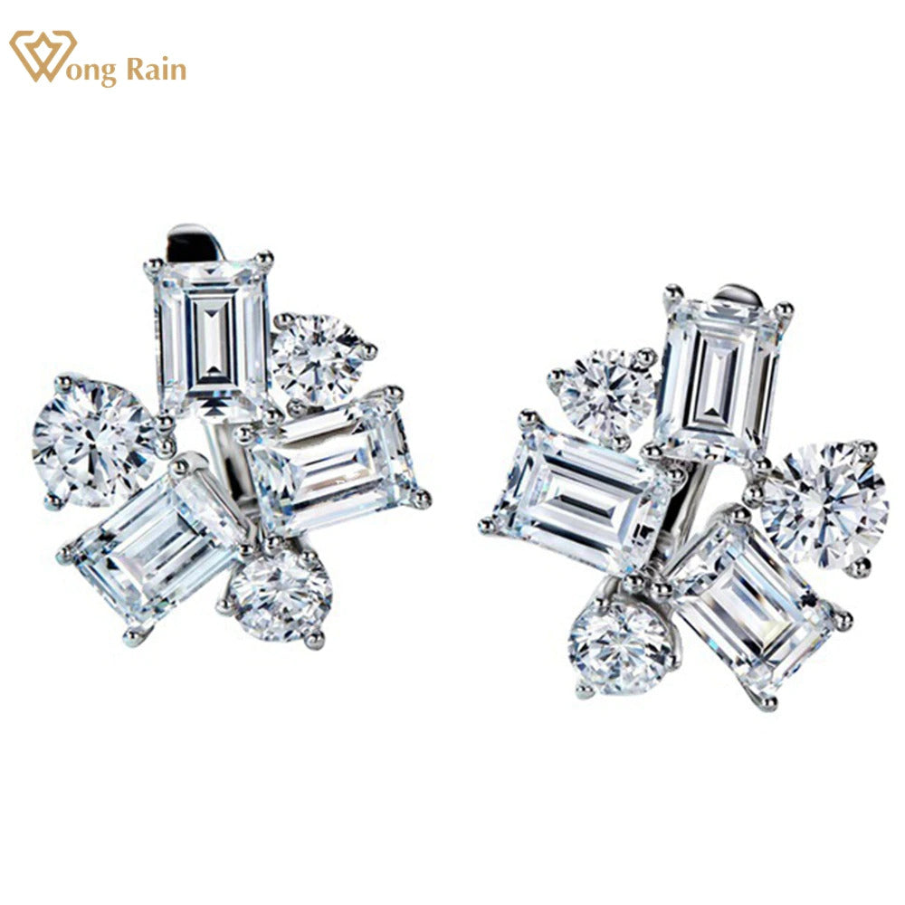 Luxury 925 Sterling Silver Emerald Cut Created Moissanite Gemstone Studs Earring