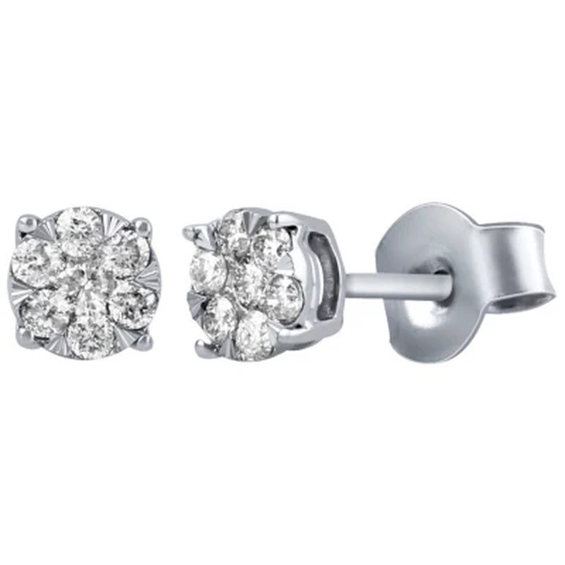 0.23 CT. T.W. Diamond Cluster Earrings in 14K White Gold