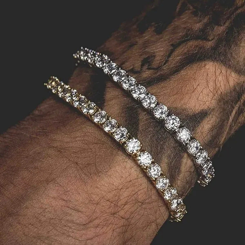Unisex Hip Hop Bling Iced Out Cubic Zirconia Necklaces Bracelet Cool Men One-Row