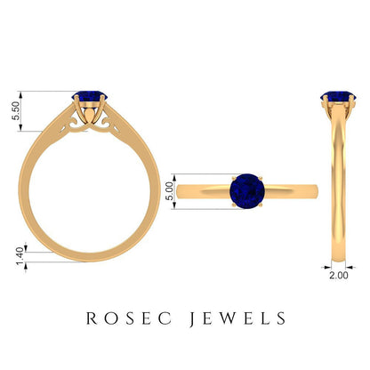 0.50 CT Genuine Blue Sapphire Ring, 5 MM Blue Sapphire Solitaire Ring, Natural B