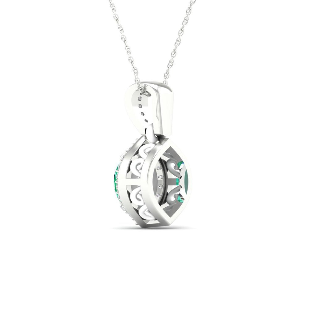 Imperial Gemstone 10K White Gold Marquise Cut Emerald 1/20 CT TW Diamond Halo Pe