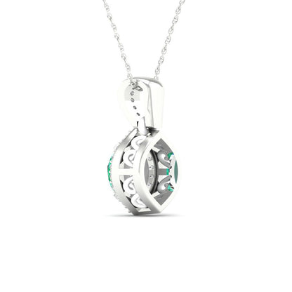 Imperial Gemstone 10K White Gold Marquise Cut Emerald 1/20 CT TW Diamond Halo Pe