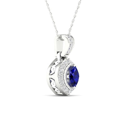 Imperial Gemstone 10K White Gold Marquise Cut Blue Sapphire 1/20 CT TW Diamond H