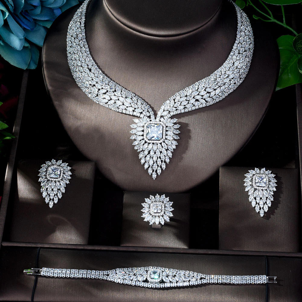 New White Color Fashion Top Quality Wedding Jewelry Sets AAA CZ Geometric Bridal