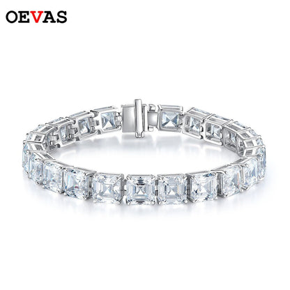 100% 925 Sterling Silver 7*7Mm Square High Carbon Diamond Pagoda Bracelet