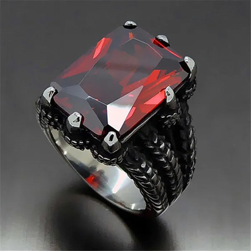 MEN'S BOY"S Dragon Claw Sapphire Ruby Blue CZ 316L Silver Stainless Steel Biker