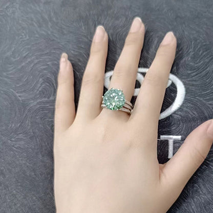 10 Carat Green Color Moissanite Ring S925 Silver Plate Pt950 White Gold