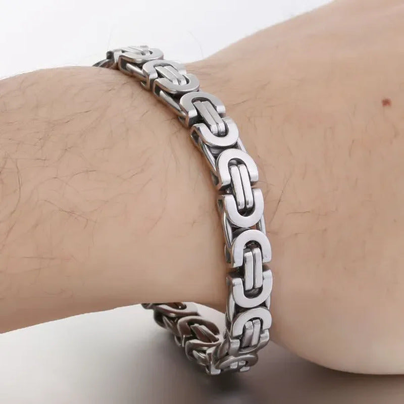 Davieslee Mens Fashion Flat Byzantine Link Silver Tone Stainless Steel Chain Bra
