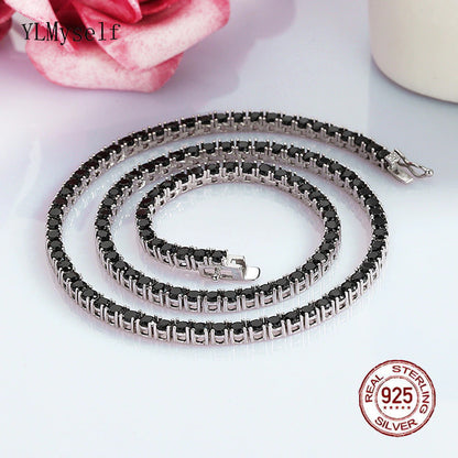 16-24 Inch (41-60 Cm) Real 925 Sterling Silver Tennis Chain Necklace Pave 3 Mm