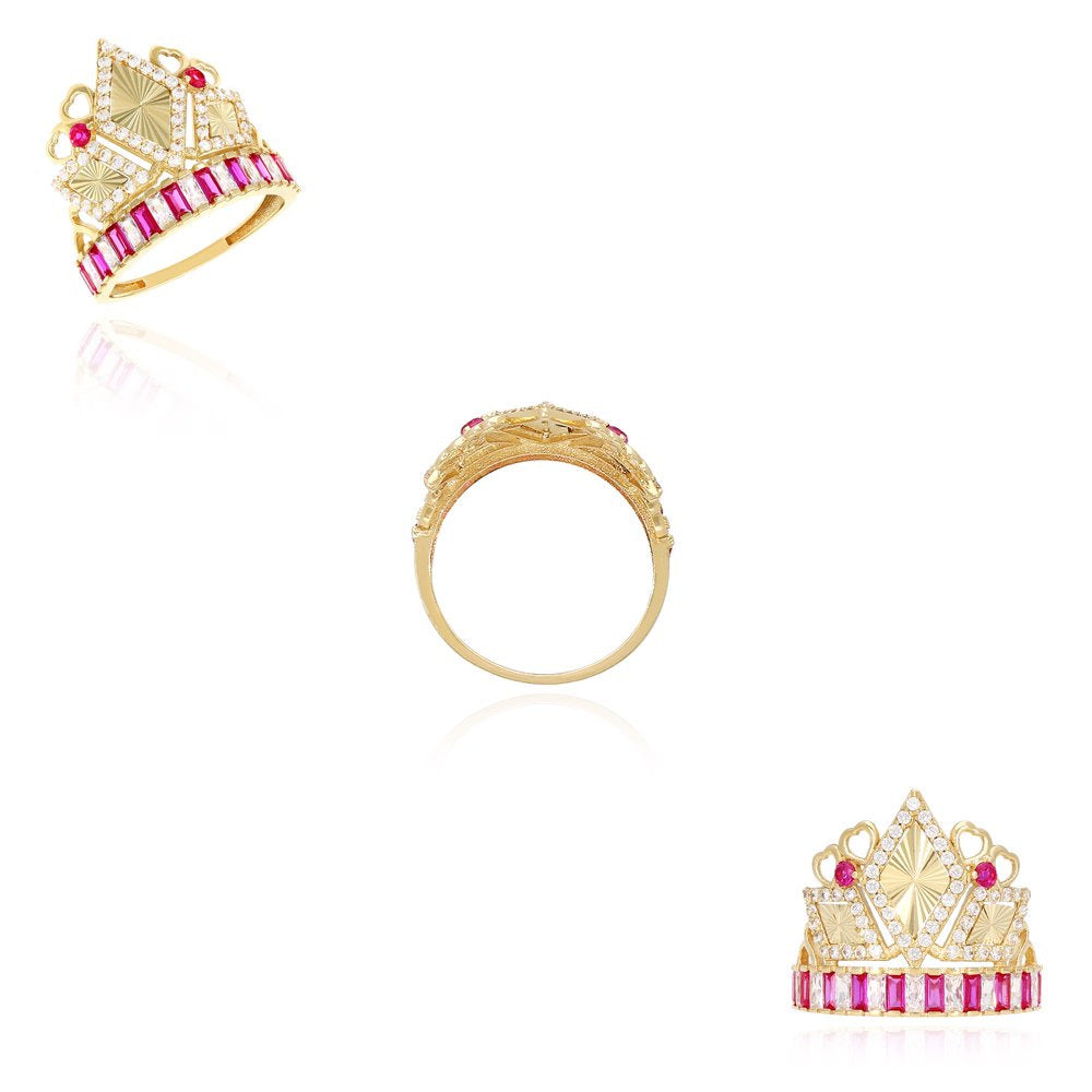 14K Yellow Gold 1.25CTW Simulated Diamond Ruby Royal Crown Rhombus Cocktail Ring
