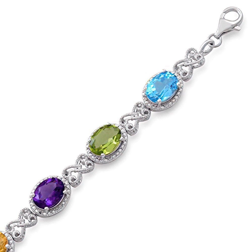 Sterling Silver 8X6Mm Oval Blue Topaz, Peridot, Amethyst, Citrine and Garnet Mul