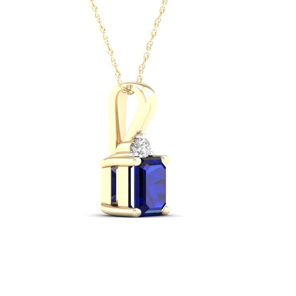 Imperial Gemstone 10K Yellow Gold Octagonal Cut Blue Sapphire and Diamond Pendan