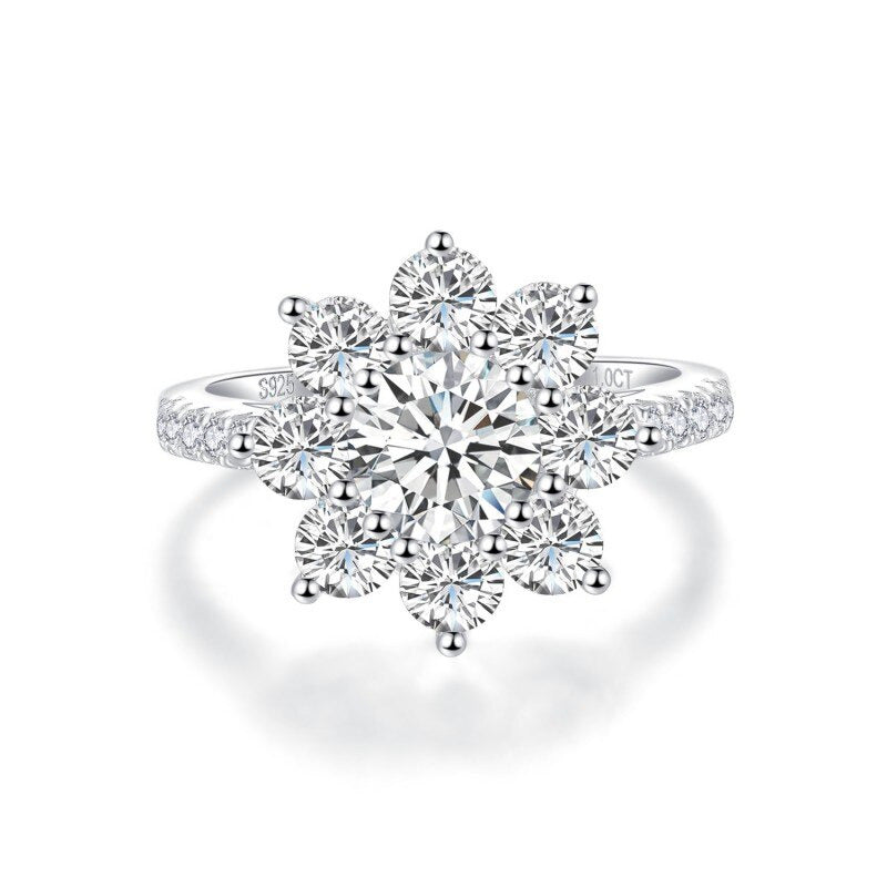 Sun Flower 1 Carat 6.5Mm Real Moissanite Diamond Lotus Rings Women Fancy