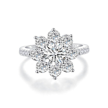 Sun Flower 1 Carat 6.5Mm Real Moissanite Diamond Lotus Rings Women Fancy