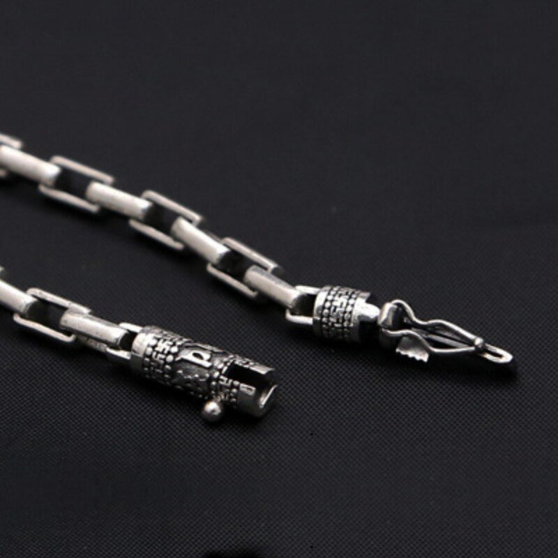 5Mm S925 Sterling Silver Checkered Chain Necklace Men Male Pure Thai Silver