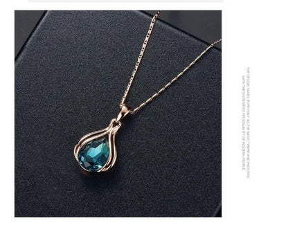 3PCS / Set New Luxury Design Luxury Wedding Pendant Earrings Rose Gold Green Blu