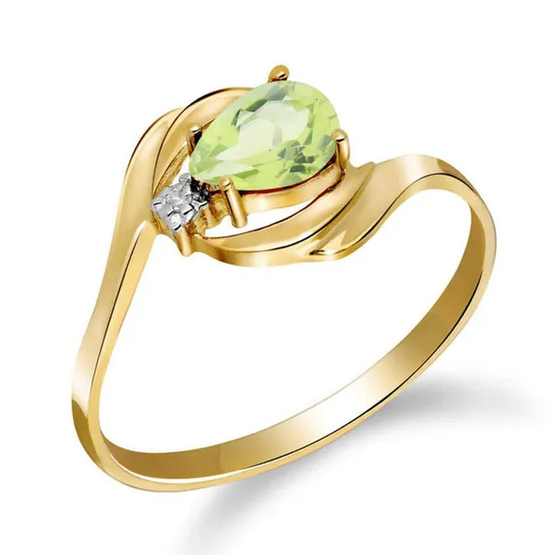0.41 Carat 14K Solid Gold Ring with Natural Diamond and Pear-Shaped Peridot