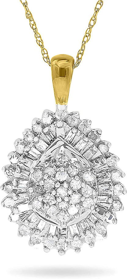 10K Polished Yellow and White Gold Chain & round Shaped Pendant W Diamond April